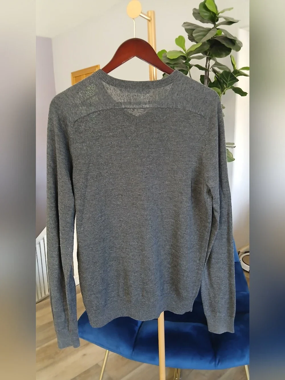 Vince Men's Sweater Linen Blend in Dark Gray. Size L